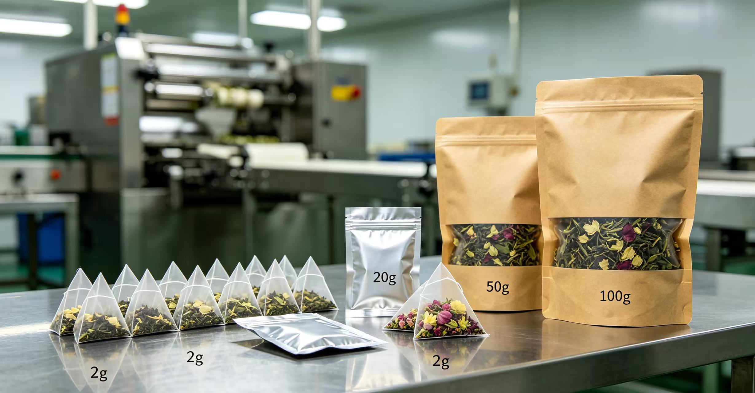 Dankzij de flexibele gewichtsaanpassing is de hoogwaardige theeweegmachine van 2 g‑100 g geschikt voor de productie van gemengde batches thee